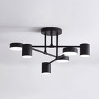 Ceiling Light Fixture with Six Bulbs, Brass Finish and Cylinder Shades