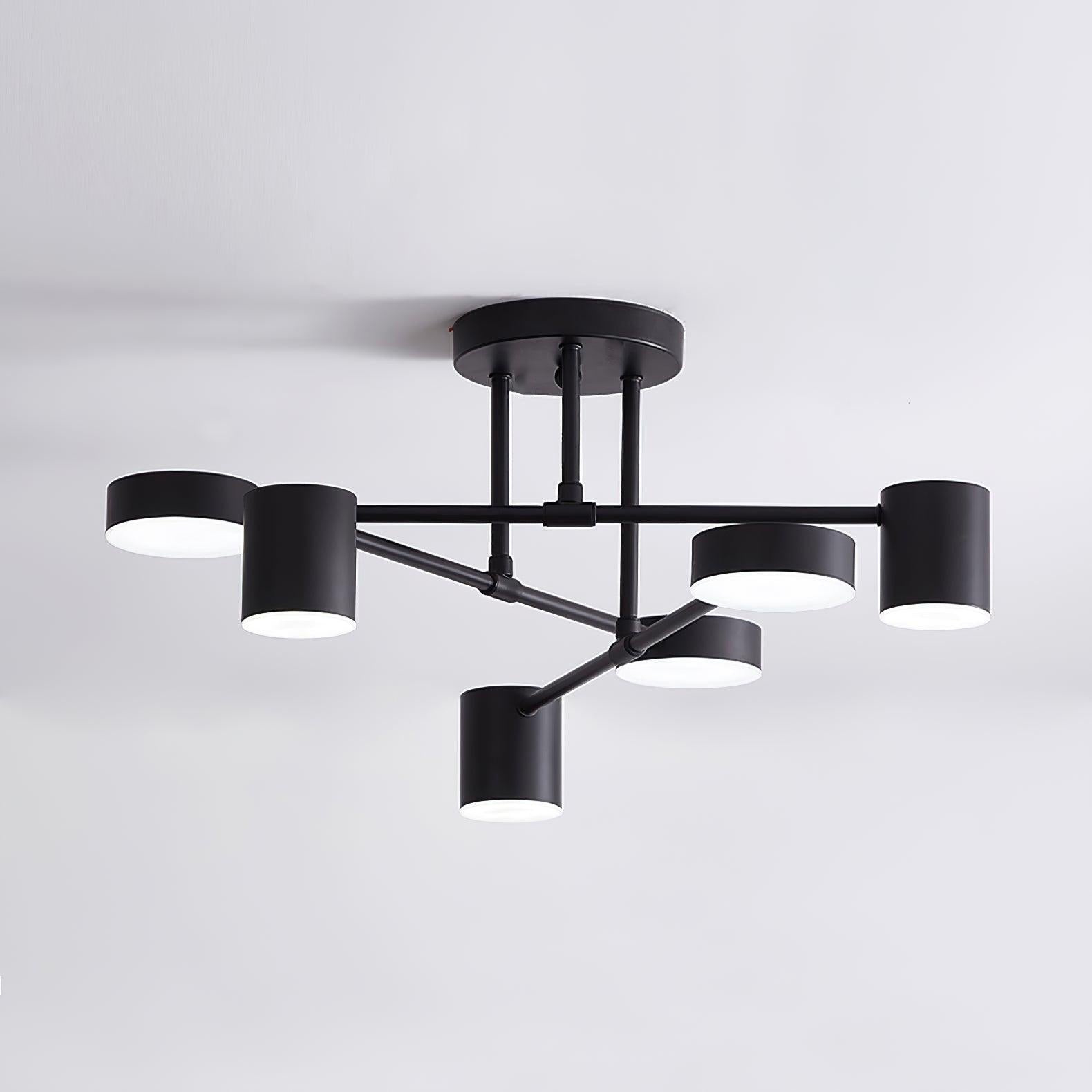 Ceiling Light Fixture with Six Bulbs, Brass Finish and Cylinder Shades