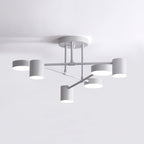 Ceiling Light Fixture with Six Bulbs, Brass Finish and Cylinder Shades