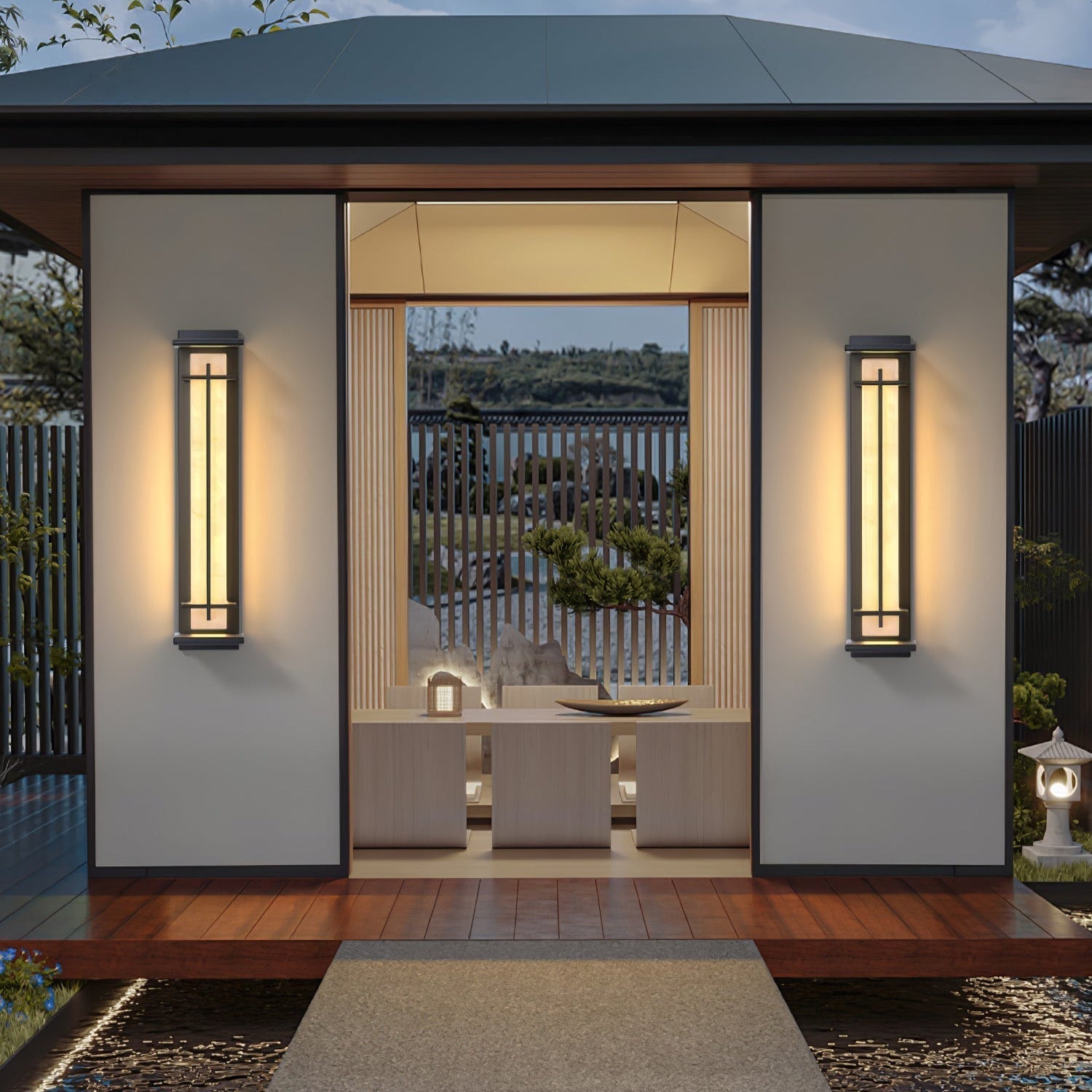 Waterproof LED Outdoor Wall Lamp in Alabaster Design