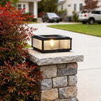 Ribbed Glass Shade Square Pillar Light – Sturdy Outdoor Landscape Illumination