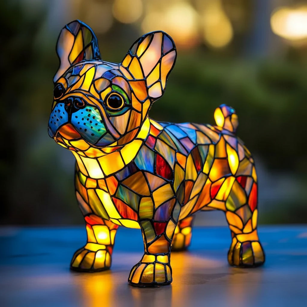 Stained Glass Dog Table Lamp – Animal Light for Bedroom or Desk