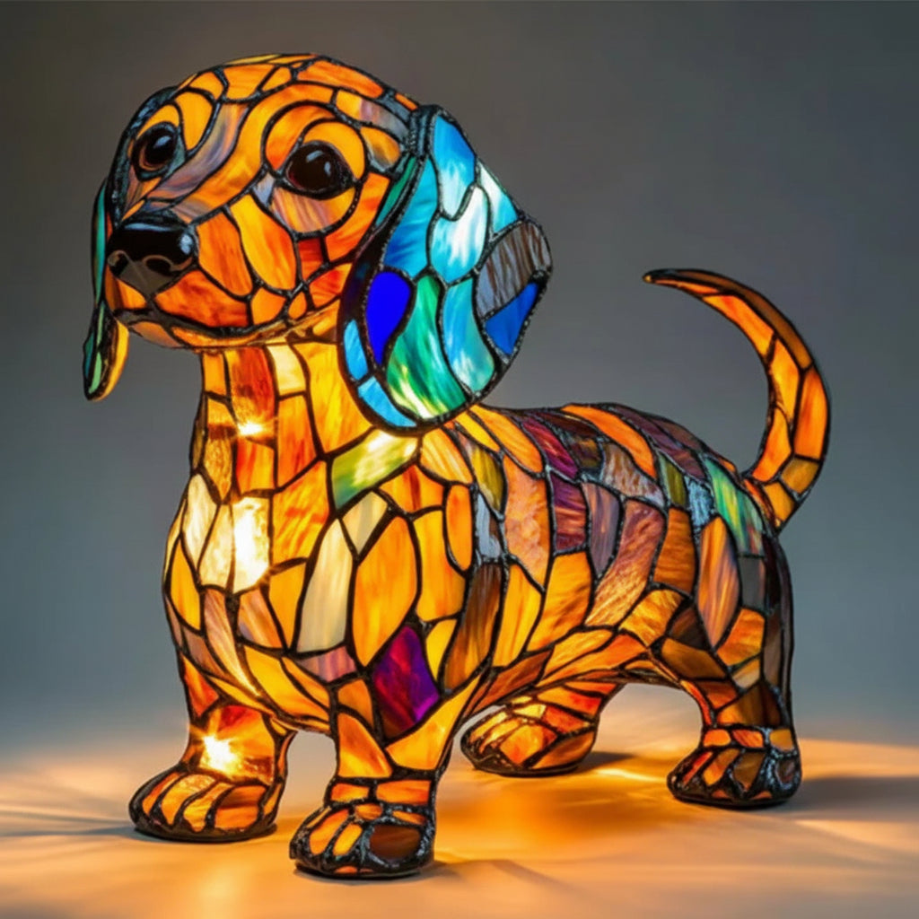 Stained Glass Dog Table Lamp – Animal Light for Bedroom or Desk
