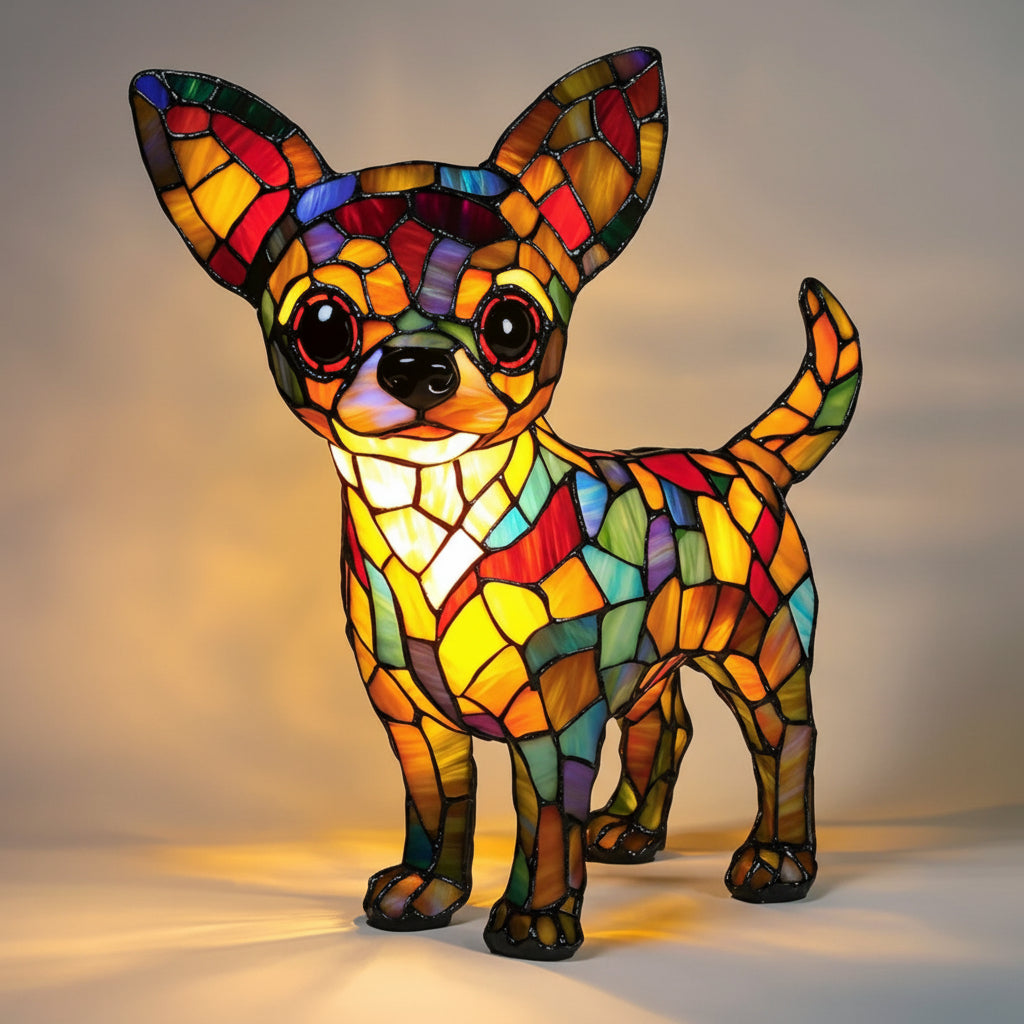 Stained Glass Dog Table Lamp – Animal Light for Bedroom or Desk