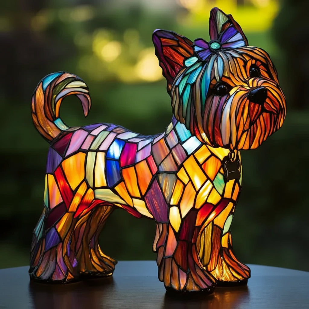 Stained Glass Dog Table Lamp – Animal Light for Bedroom or Desk