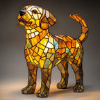 Stained Glass Dog Table Lamp – Animal Light for Bedroom or Desk