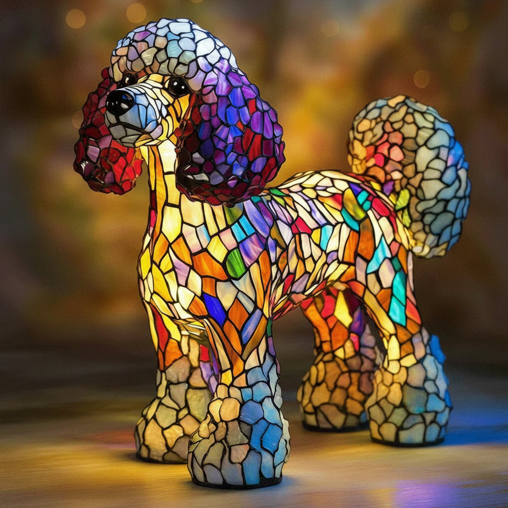 Stained Glass Dog Table Lamp – Animal Light for Bedroom or Desk