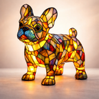 LED Nightlight Table Lamp with Stained Glass Dog Design for Bedroom