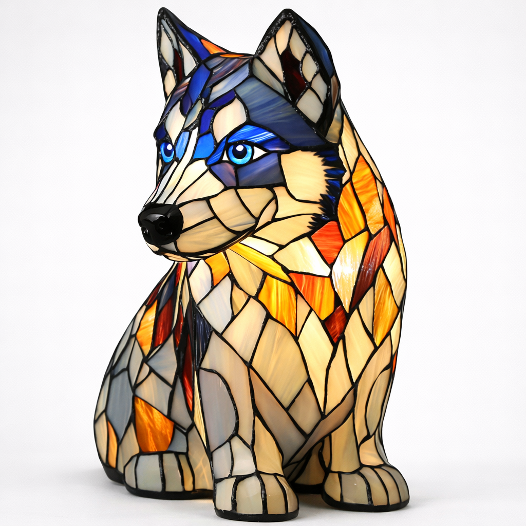 Dog Mosaic Stained Glass Table Lamp for Bedroom Lighting