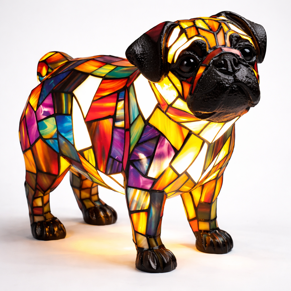LED Nightlight Table Lamp with Stained Glass Dog Design for Bedroom