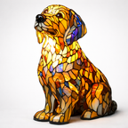 LED Nightlight Table Lamp with Stained Glass Dog Design for Bedroom