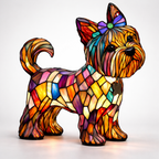 LED Nightlight Table Lamp with Stained Glass Dog Design for Bedroom