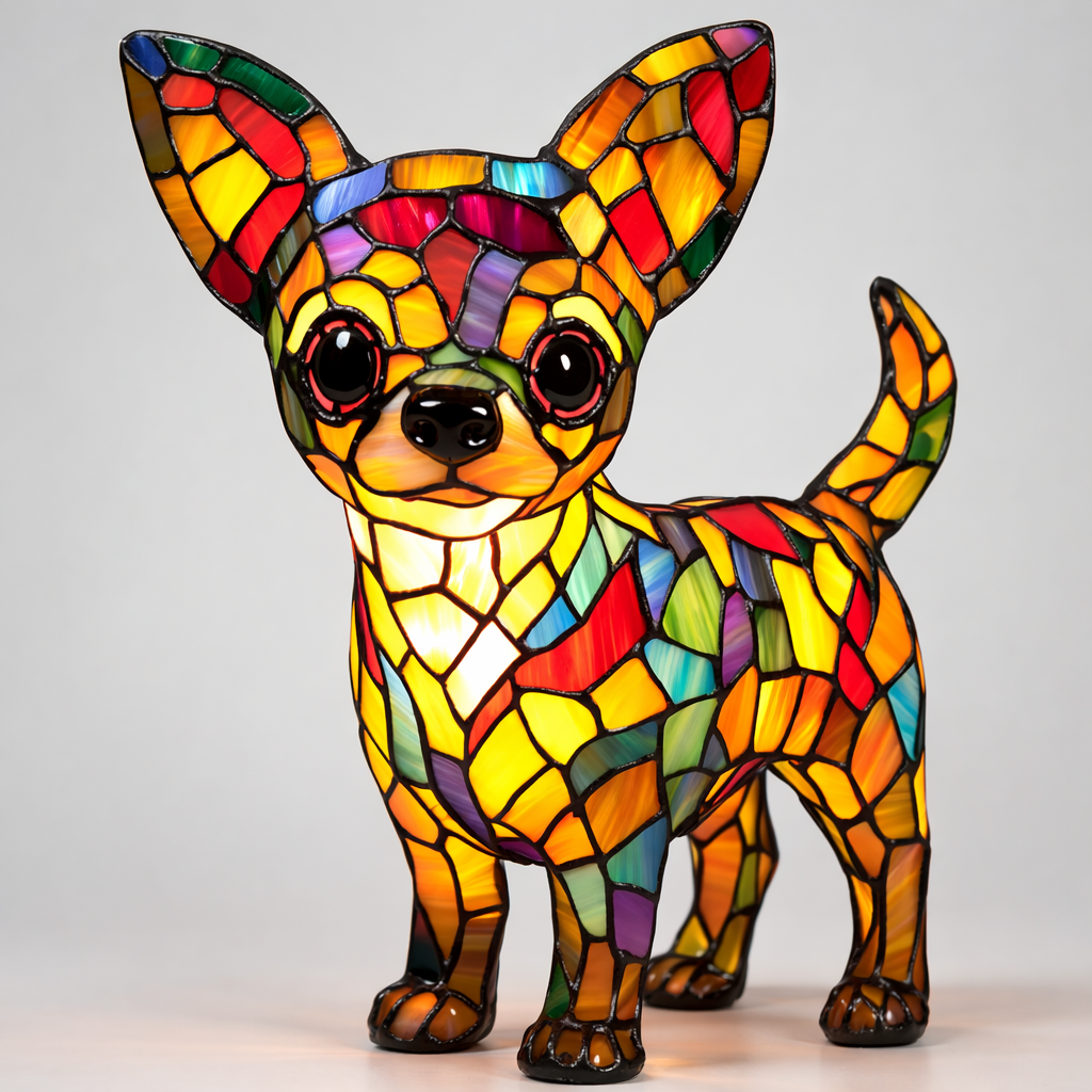 LED Nightlight Table Lamp with Stained Glass Dog Design for Bedroom