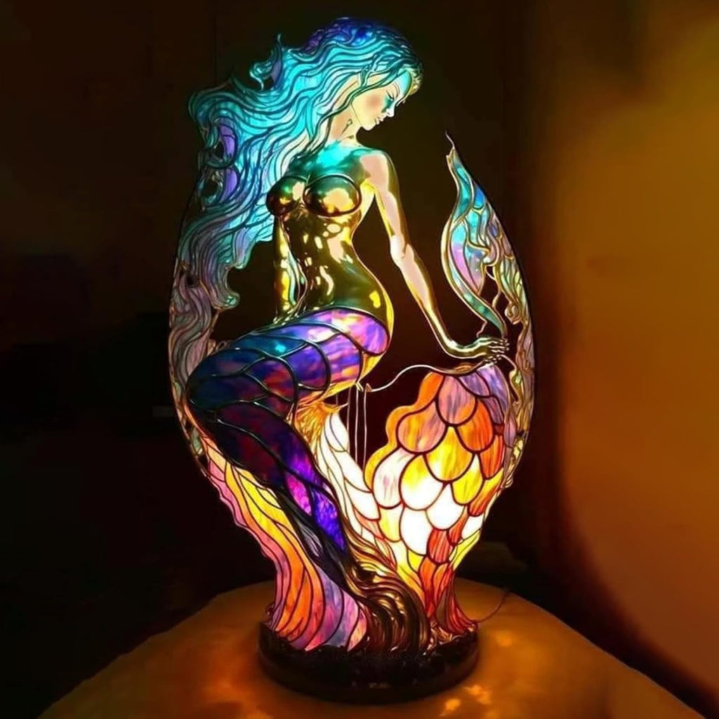 Accent Light Table Lamp with Animal Design and Stained Glass Finish
