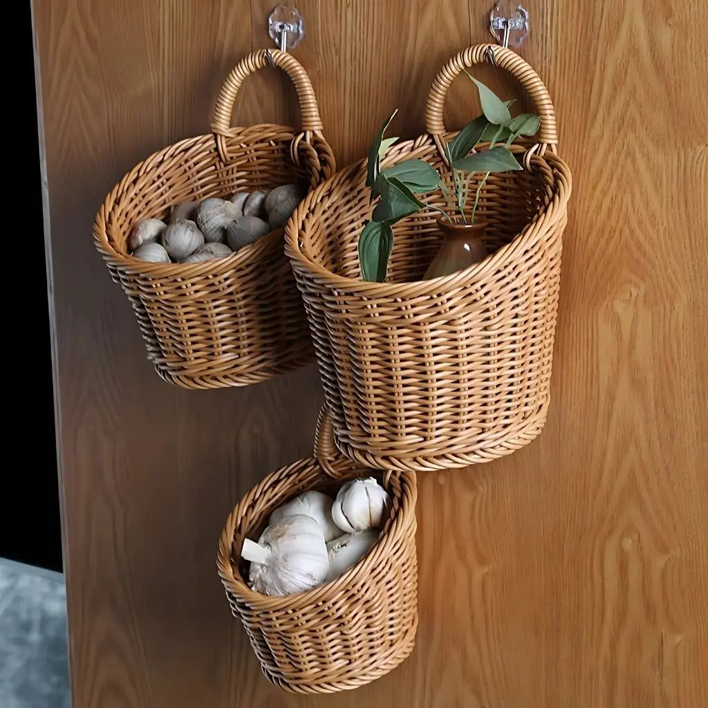 Sleek Woven Storage Basket with Curved Handle