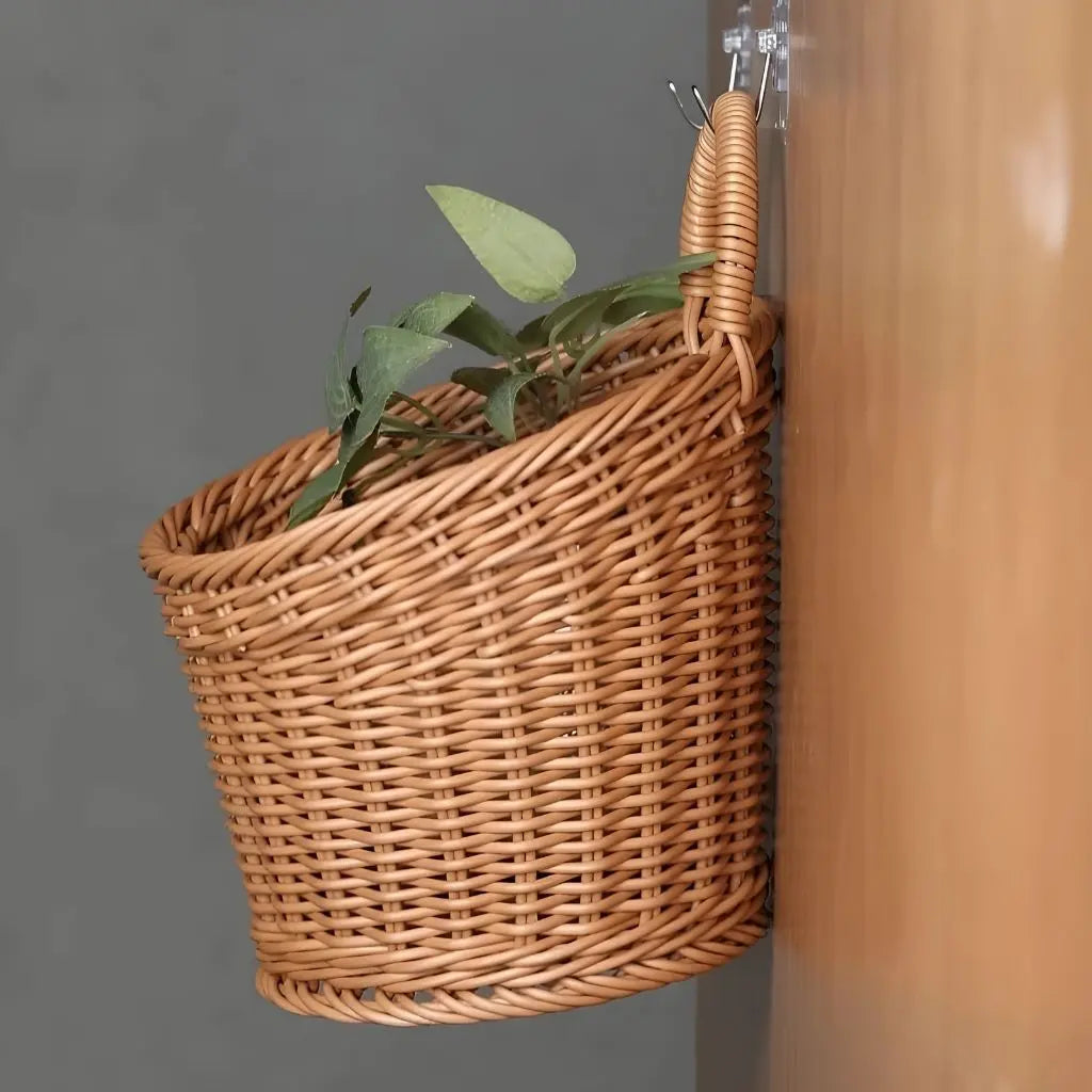Sleek Woven Storage Basket with Curved Handle