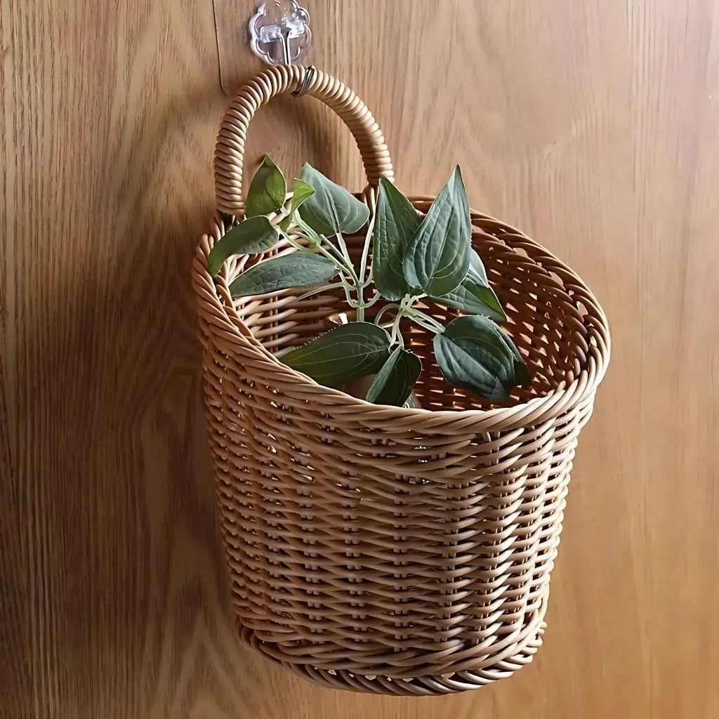 Sleek Woven Storage Basket with Curved Handle