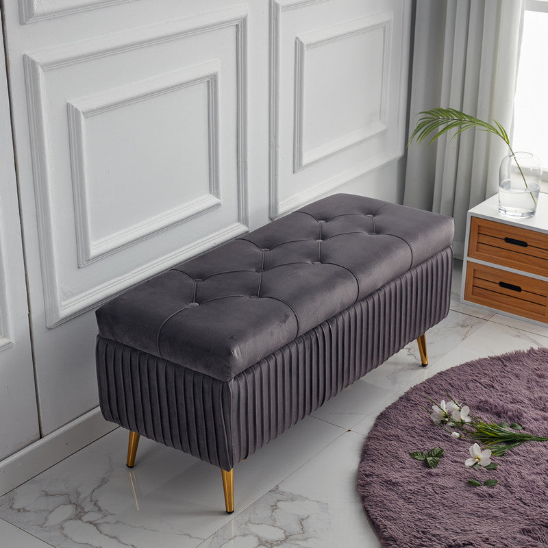 Velvet Storage Bench with Metal Base – Backless for Entryway or Bed