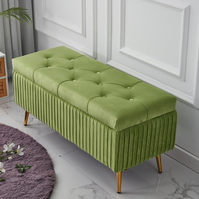 Velvet Storage Bench with Metal Base – Backless for Entryway or Bed