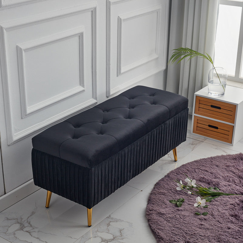 Velvet Storage Bench with Metal Base – Backless for Entryway or Bed