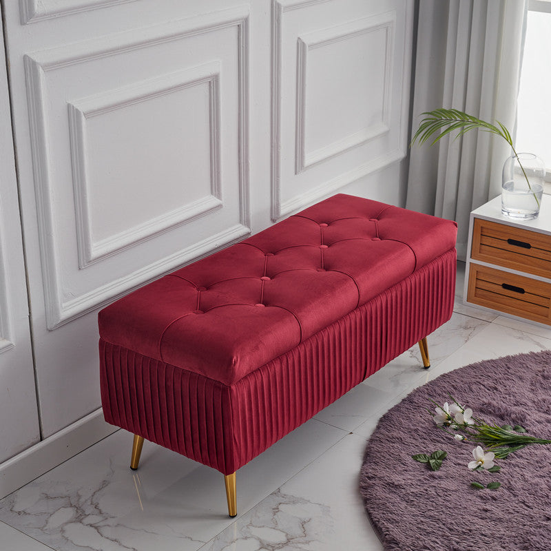 Velvet Storage Bench with Metal Base – Backless for Entryway or Bed