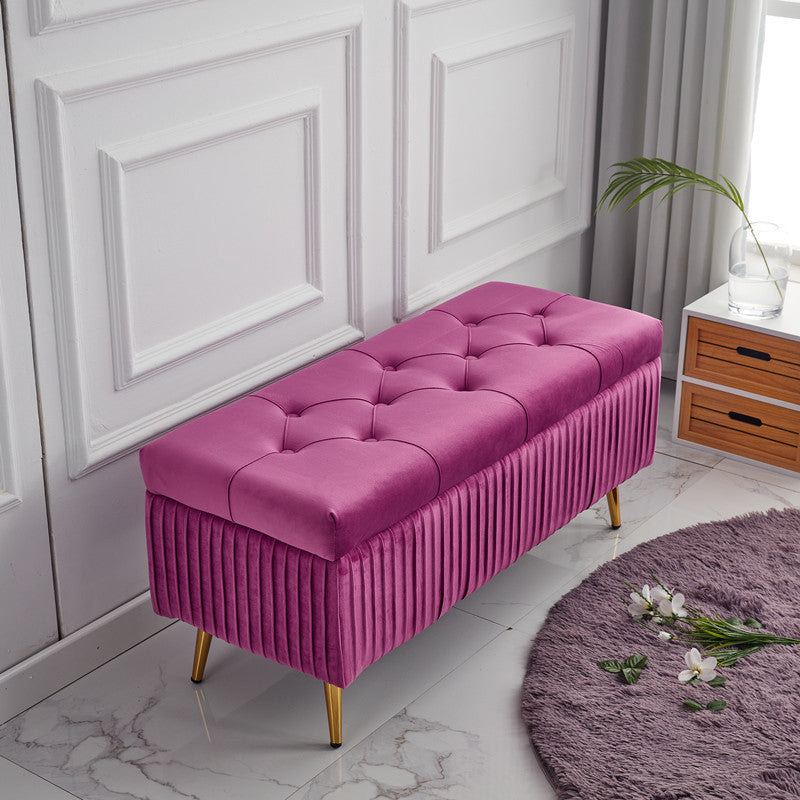 Velvet Storage Bench with Metal Base – Backless for Entryway or Bed