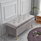 Velvet Storage Bench with Metal Base – Backless for Entryway or Bed