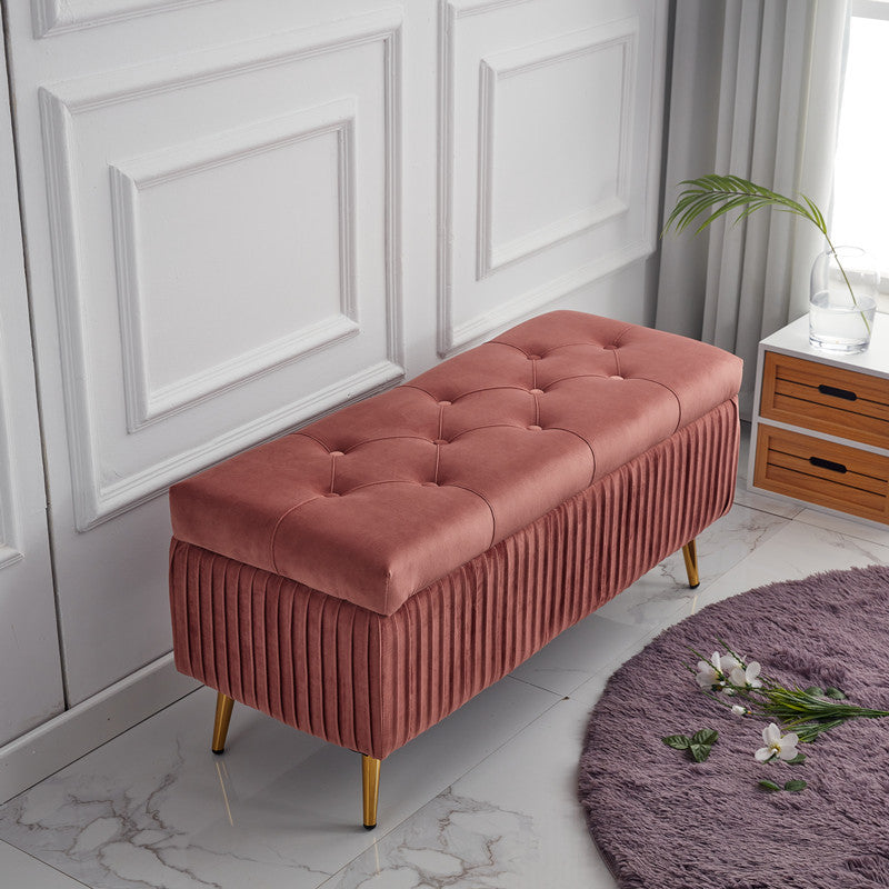 Velvet Storage Bench with Metal Base – Backless for Entryway or Bed