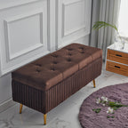 Velvet Storage Bench with Metal Base – Backless for Entryway or Bed