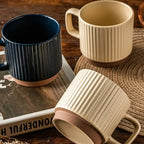 Rustic Charm Ceramic Coffee Cup – Textured Stripes