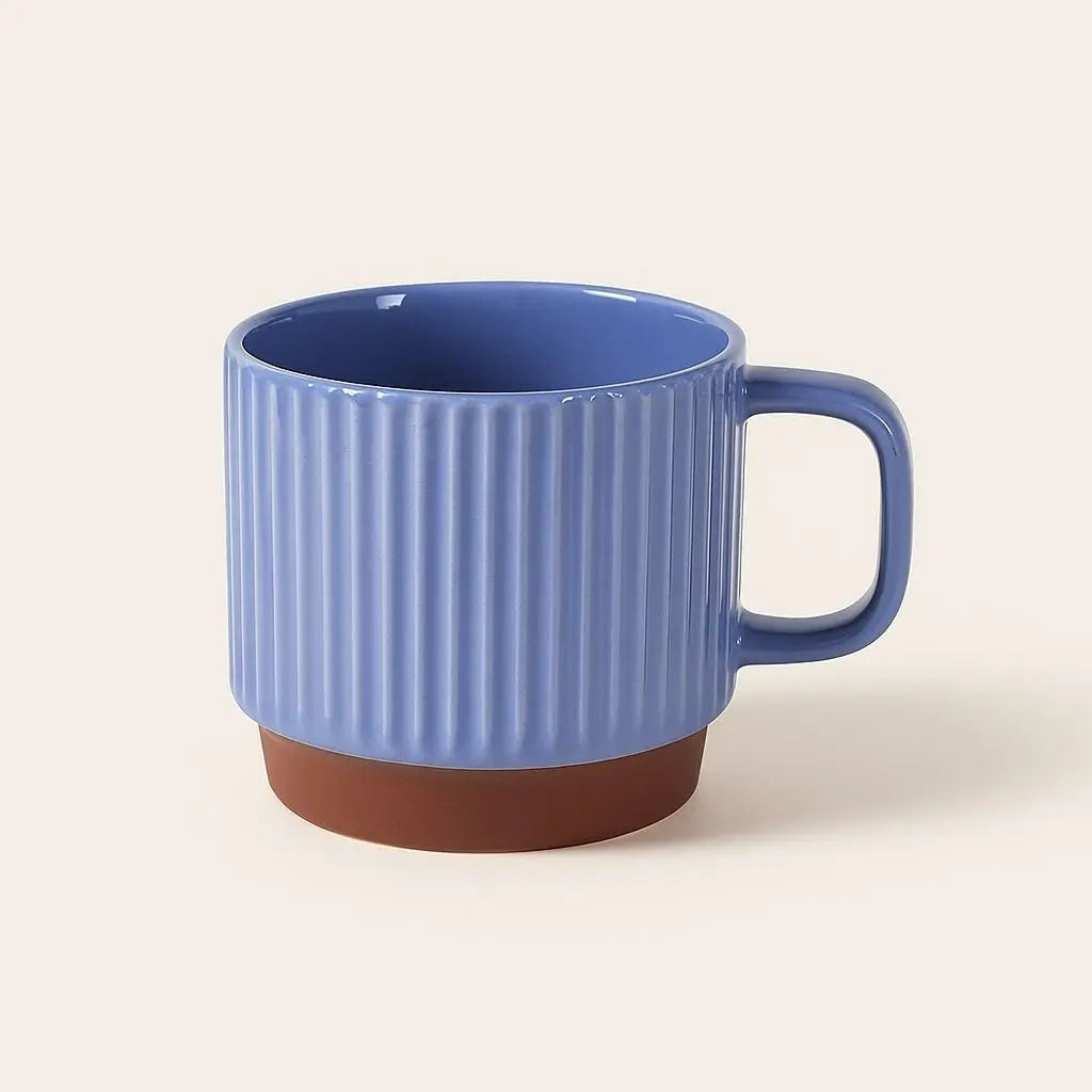Rustic Charm Ceramic Coffee Cup – Textured Stripes