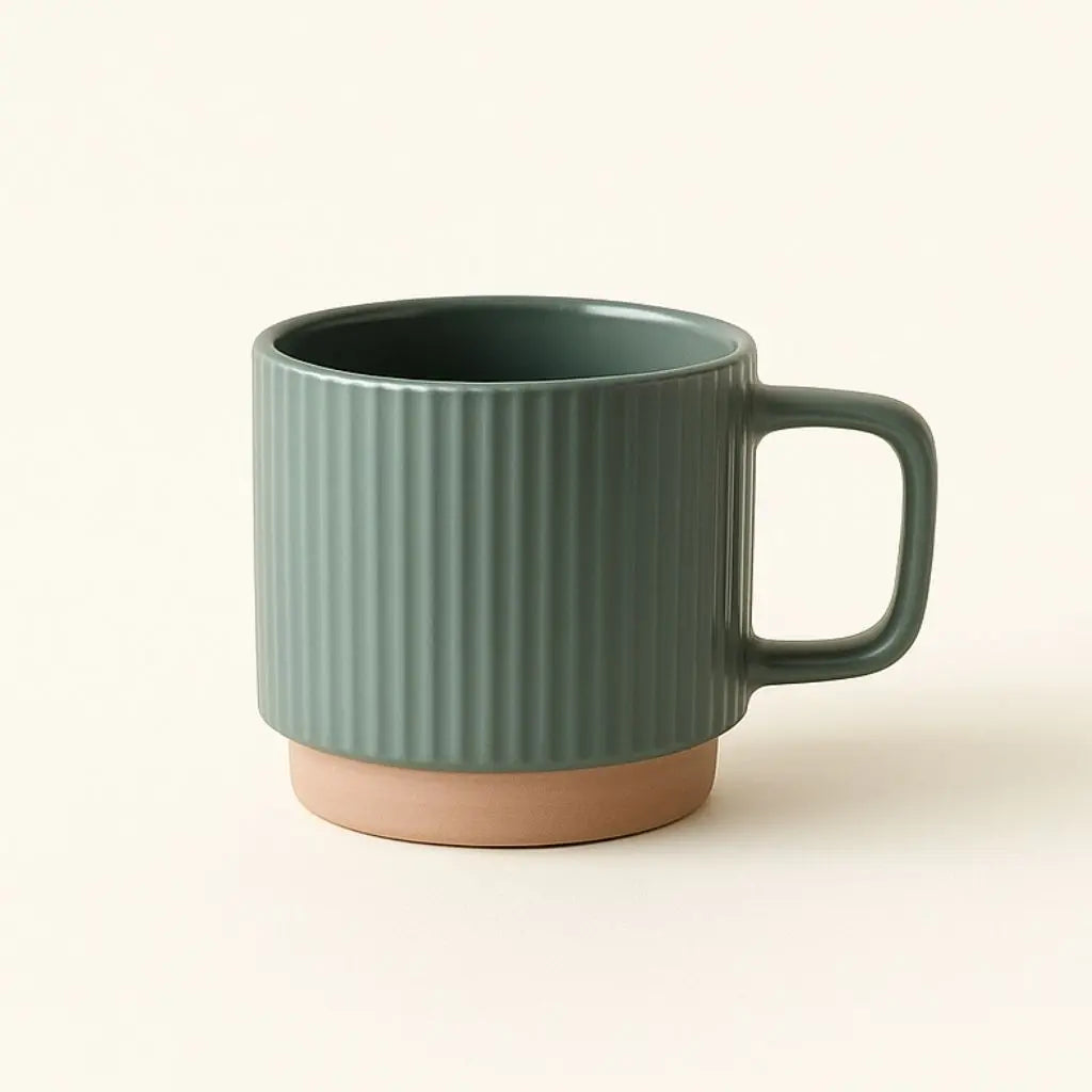 Rustic Charm Ceramic Coffee Cup – Textured Stripes