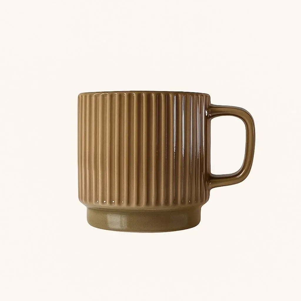 Rustic Charm Ceramic Coffee Cup – Textured Stripes