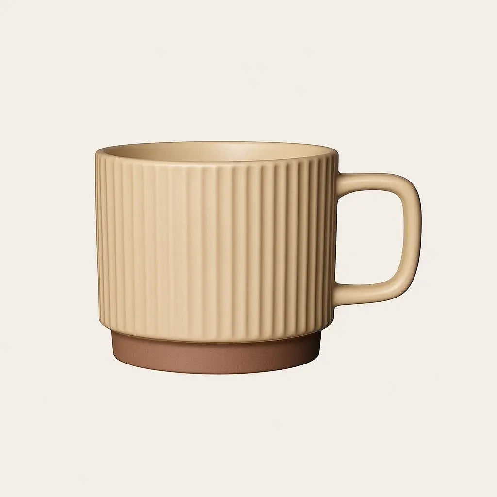 Rustic Charm Ceramic Coffee Cup – Textured Stripes