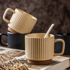 Rustic Charm Ceramic Coffee Cup – Textured Stripes