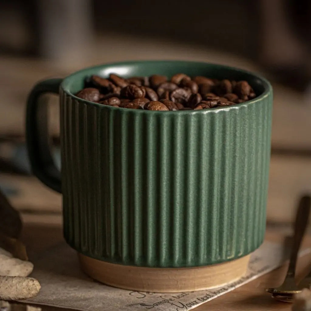 Rustic Charm Ceramic Coffee Cup – Textured Stripes