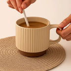 Rustic Charm Ceramic Coffee Cup – Textured Stripes