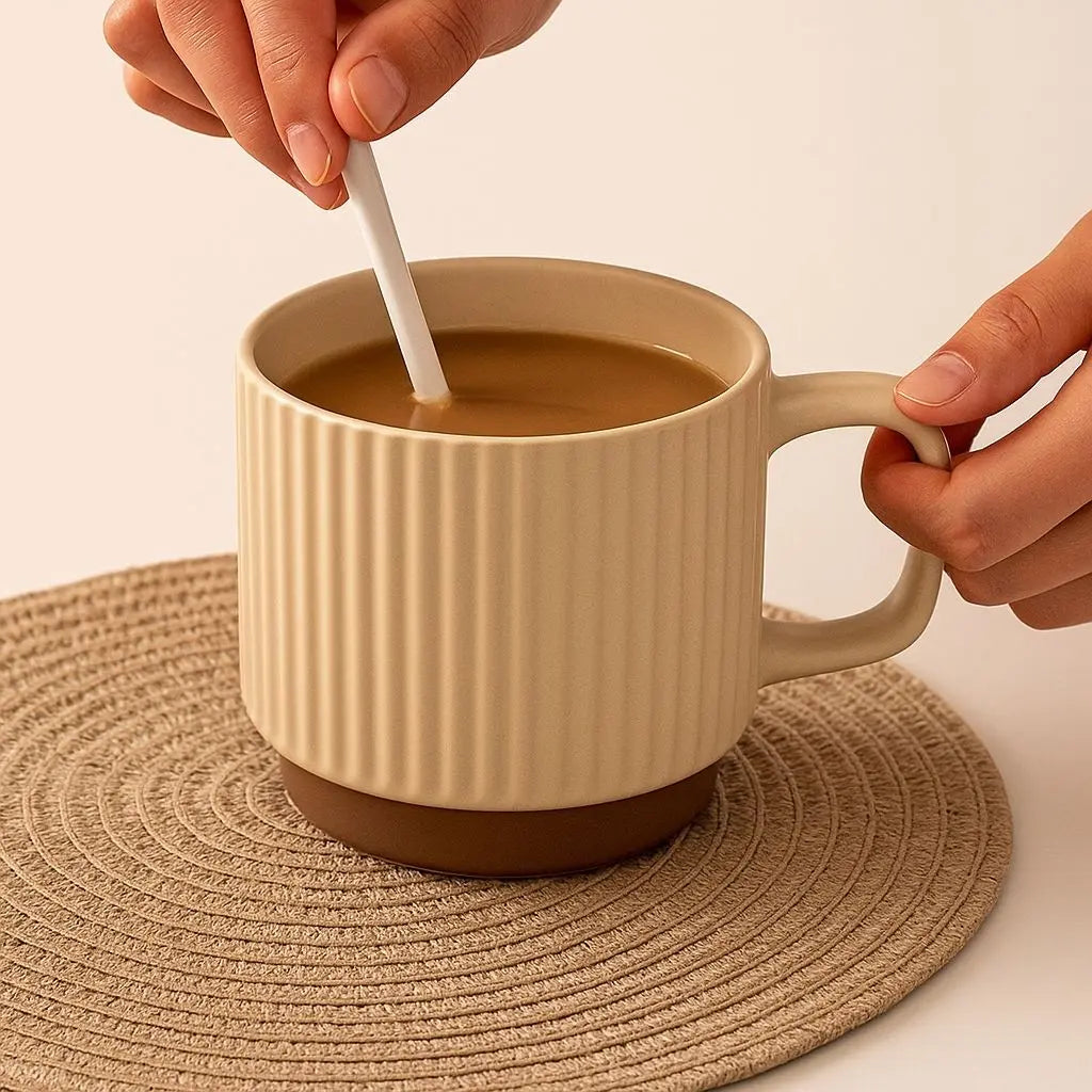 Rustic Charm Ceramic Coffee Cup – Textured Stripes