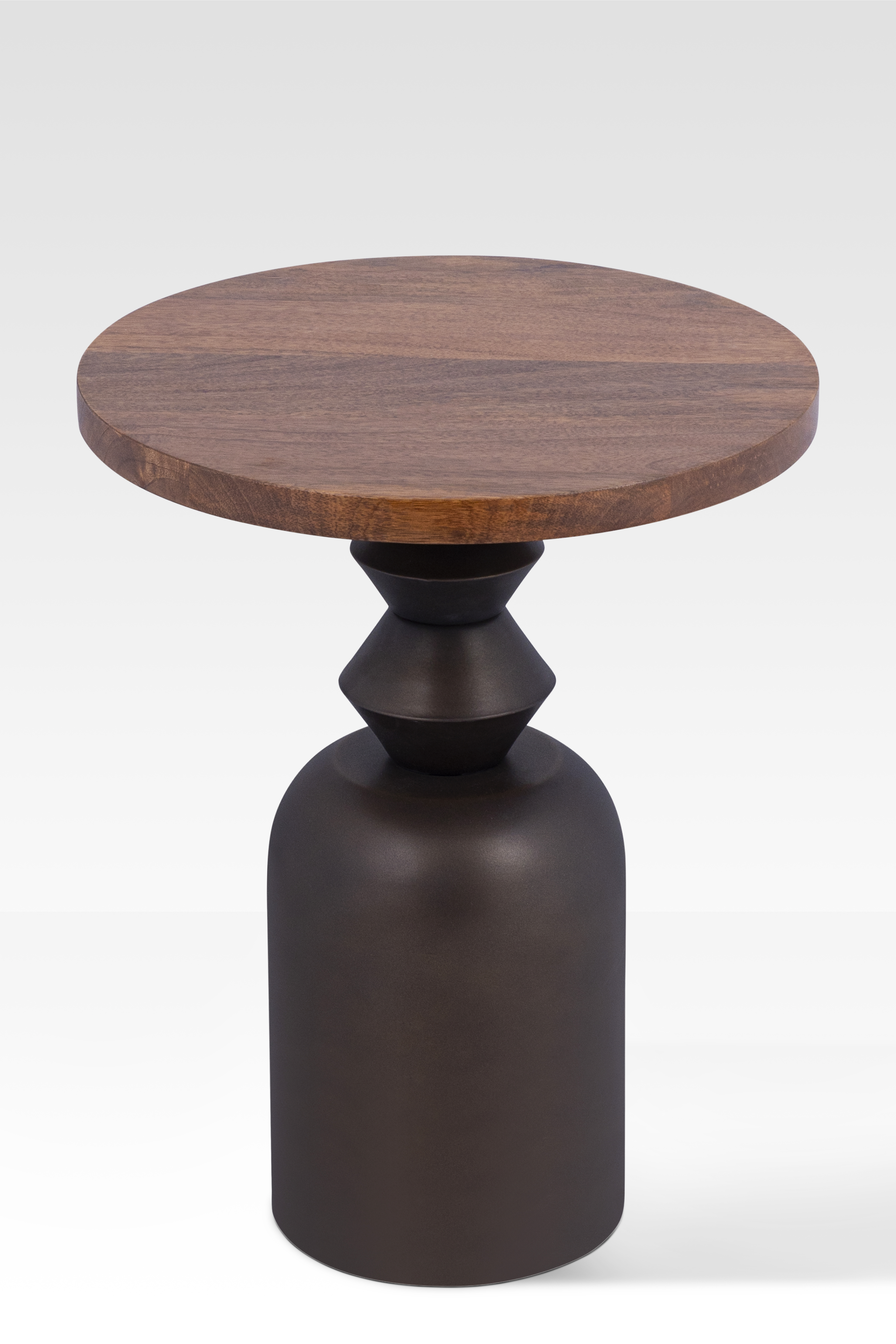 Modern End Table Featuring Solid Mango Wood Surface and Metal Base