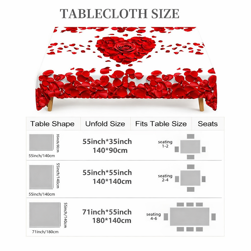 Romantic Polyester Table Cover with Heart-Shaped Rose Petals