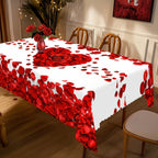 Romantic Polyester Table Cover with Heart-Shaped Rose Petals