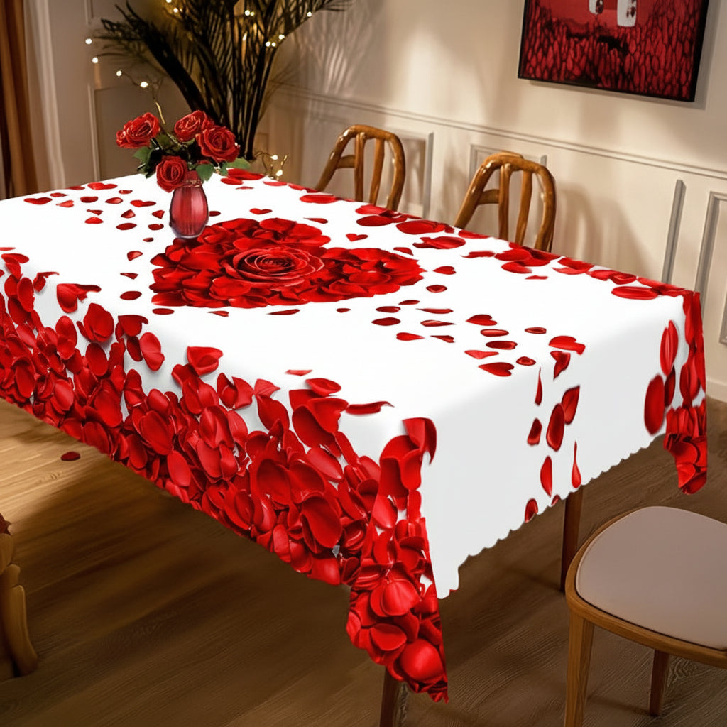 Romantic Polyester Table Cover with Heart-Shaped Rose Petals
