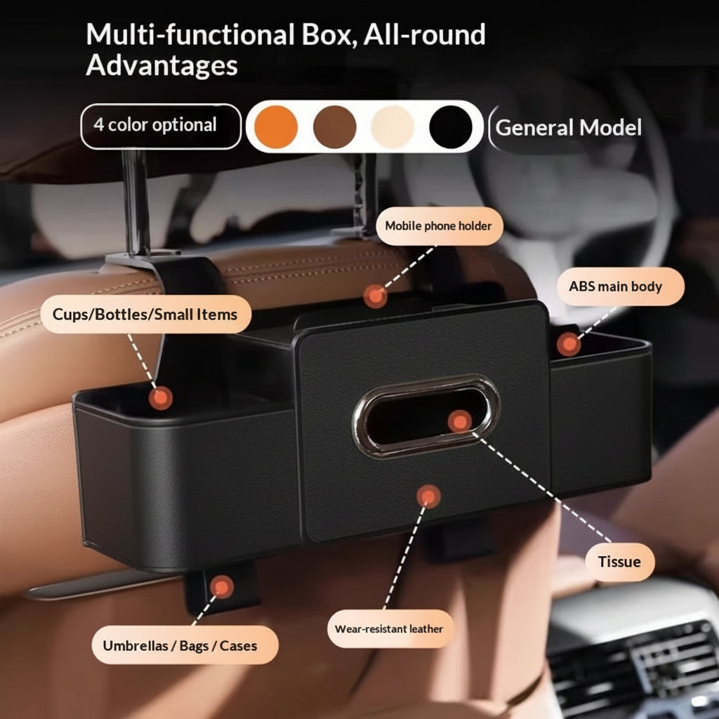 Multifunctional Seat Back Storage Box with Cup Holder for Cars