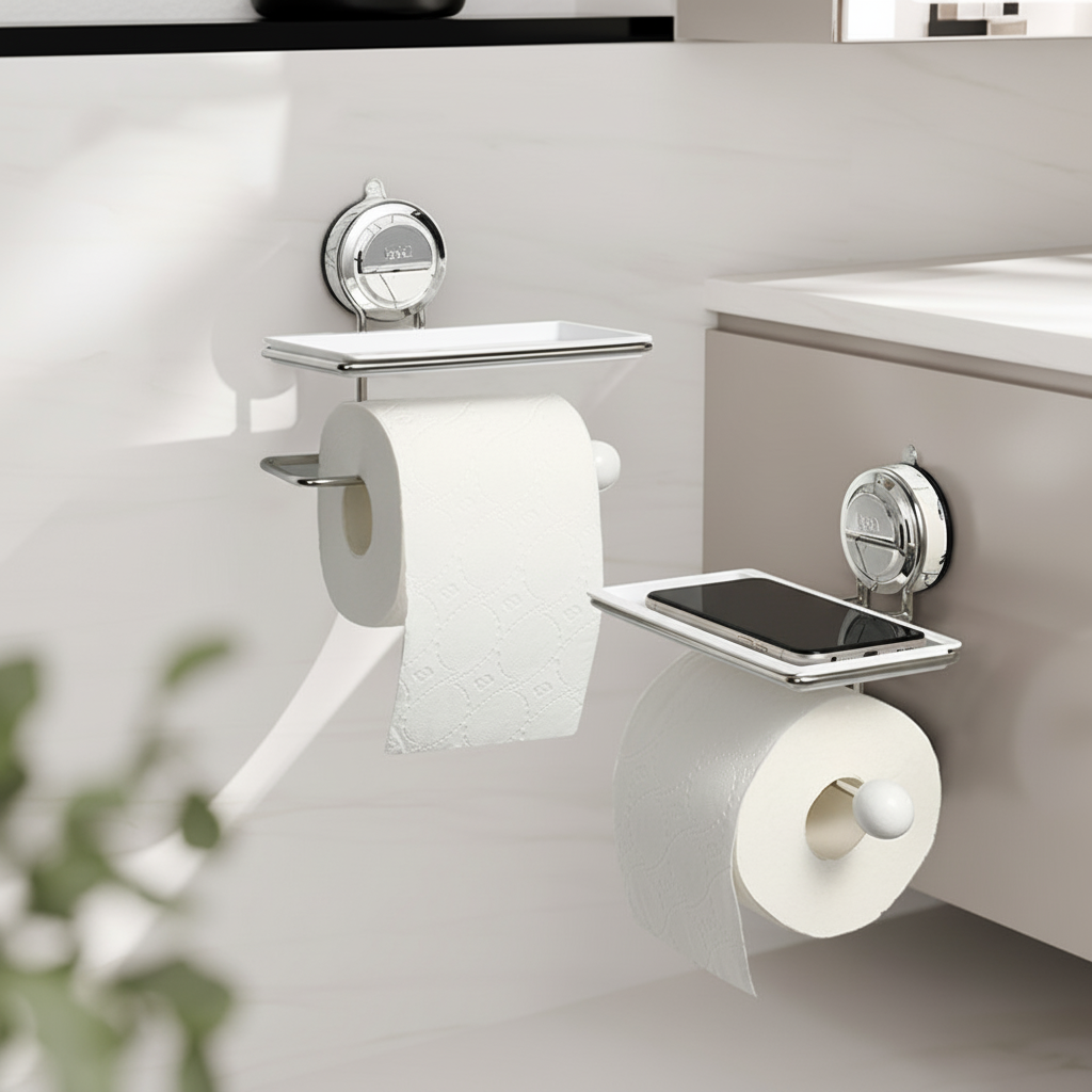 Wall-Mounted Stainless Steel Toilet Paper Dispenser with Self-Adhesive