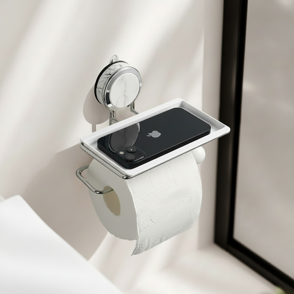 Wall-Mounted Stainless Steel Toilet Paper Dispenser with Self-Adhesive