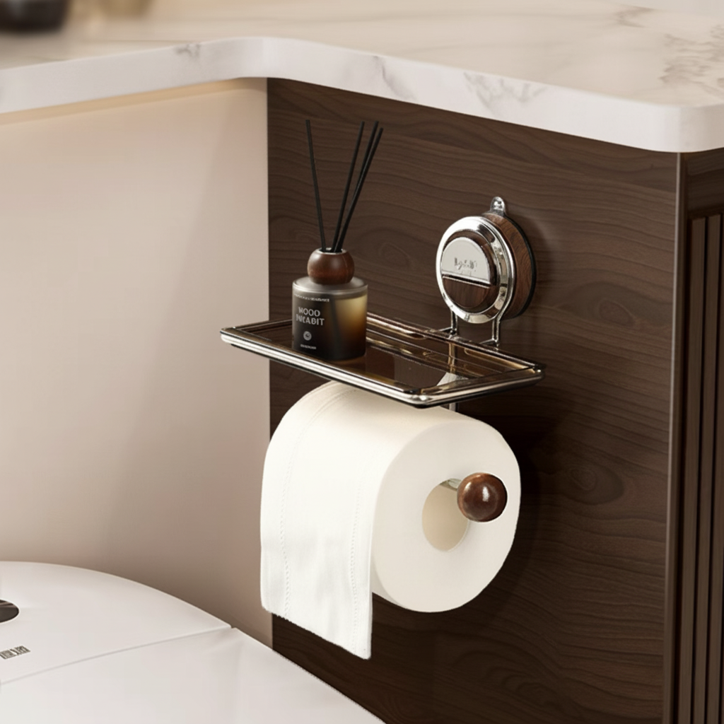 Wall-Mounted Stainless Steel Toilet Paper Dispenser with Self-Adhesive