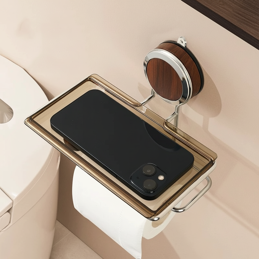 Wall-Mounted Stainless Steel Toilet Paper Dispenser with Self-Adhesive