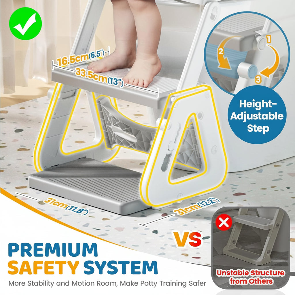 Adjustable Height Step Ladder for Toddler Toilet Training Seat