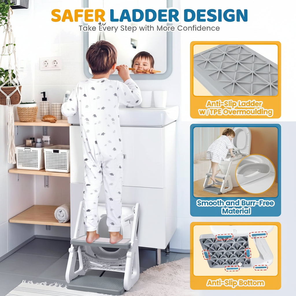 Adjustable Height Step Ladder for Toddler Toilet Training Seat
