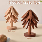 Folding Wooden Trivet Set with Tree Pattern - Heat Resistant Kitchen Accessory